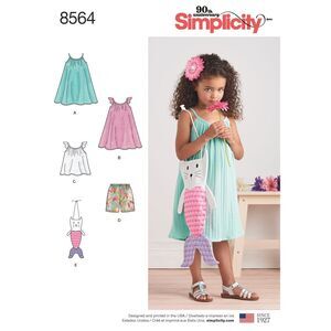 Simplicity Pattern 8564 Childs Dress Top Shorts & Bag Mermaid Cat Size 3-8 UNCUT